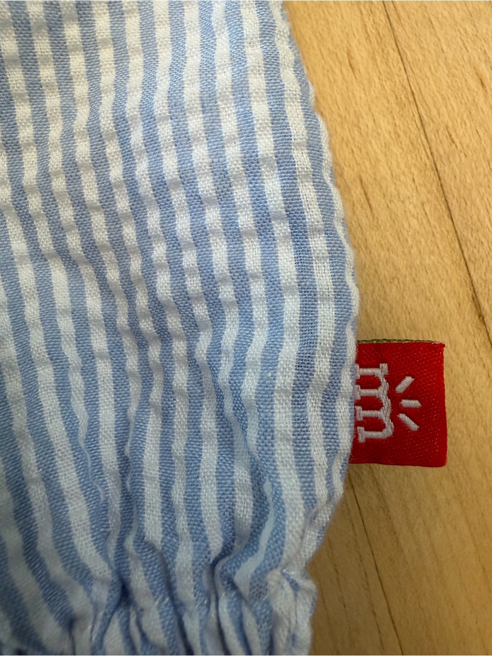 Magnetic Me Patriotic Striped Blue Seersucker Baby Romper with Red & Blue Trim - Picture 5 of 6